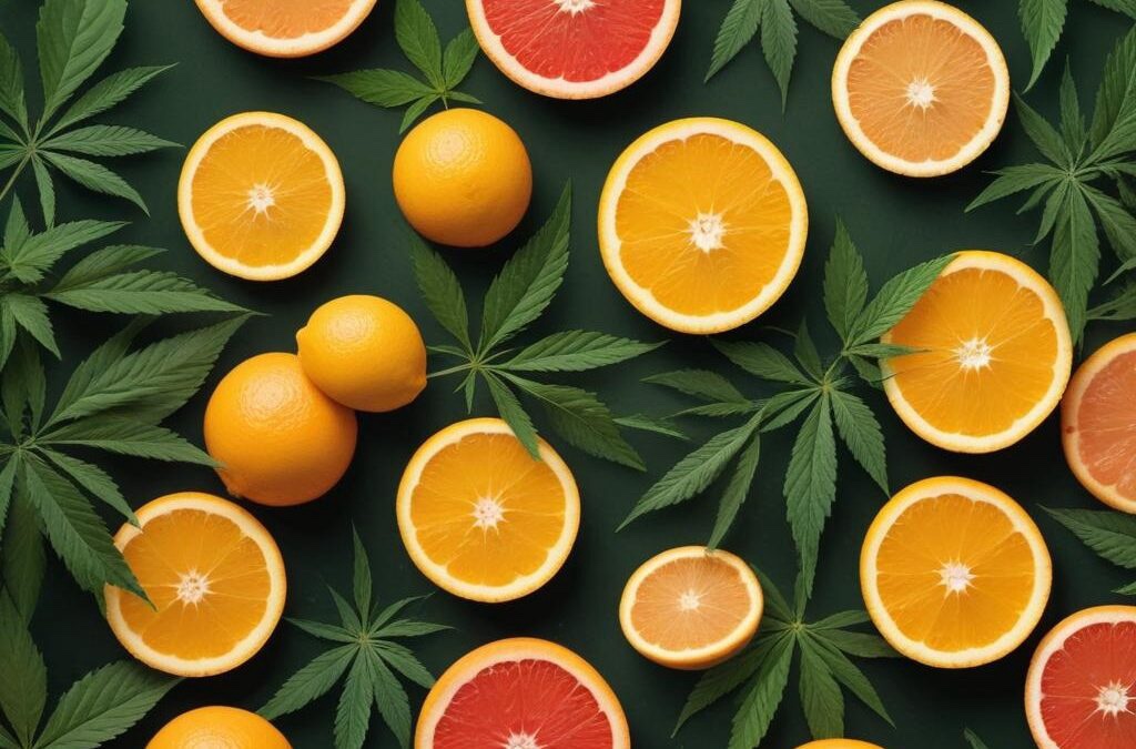 Cannabis leaves with citrus fruit